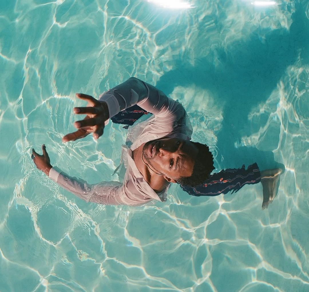 Overhead, floating in a pool
